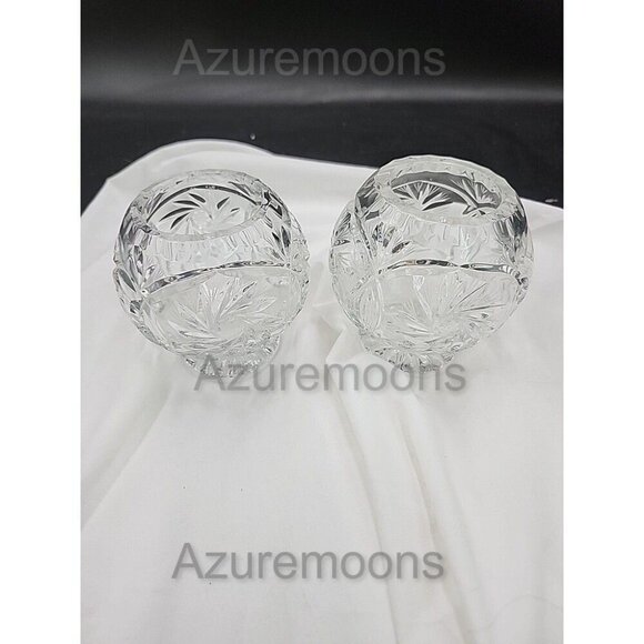 Glass crystal  Cut Glass Rose Bowls-Clear Crystal Pinwheel Design Set Of 2 - Picture 1 of 8